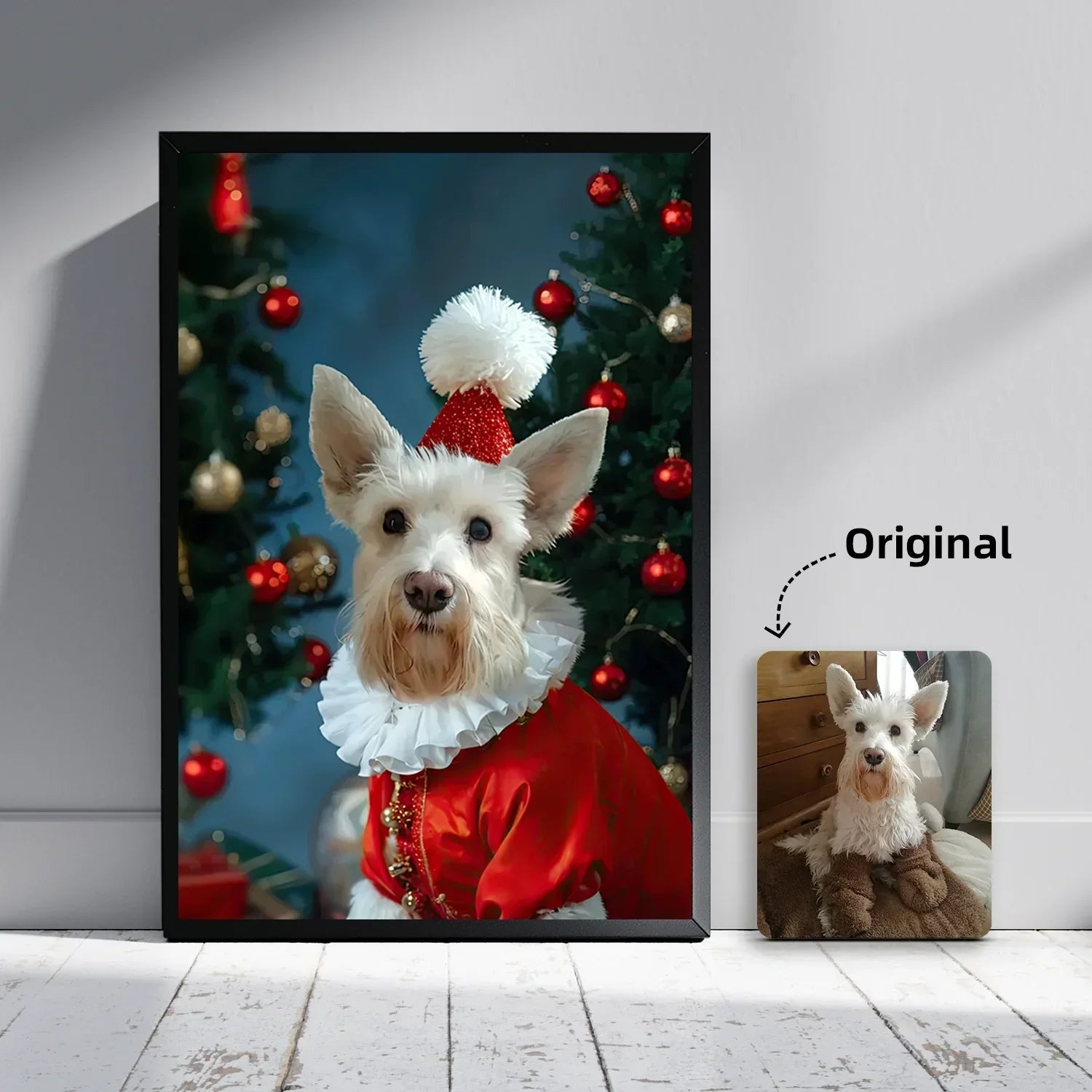 Retrato de perro personalizado – El pequeño duende navideño